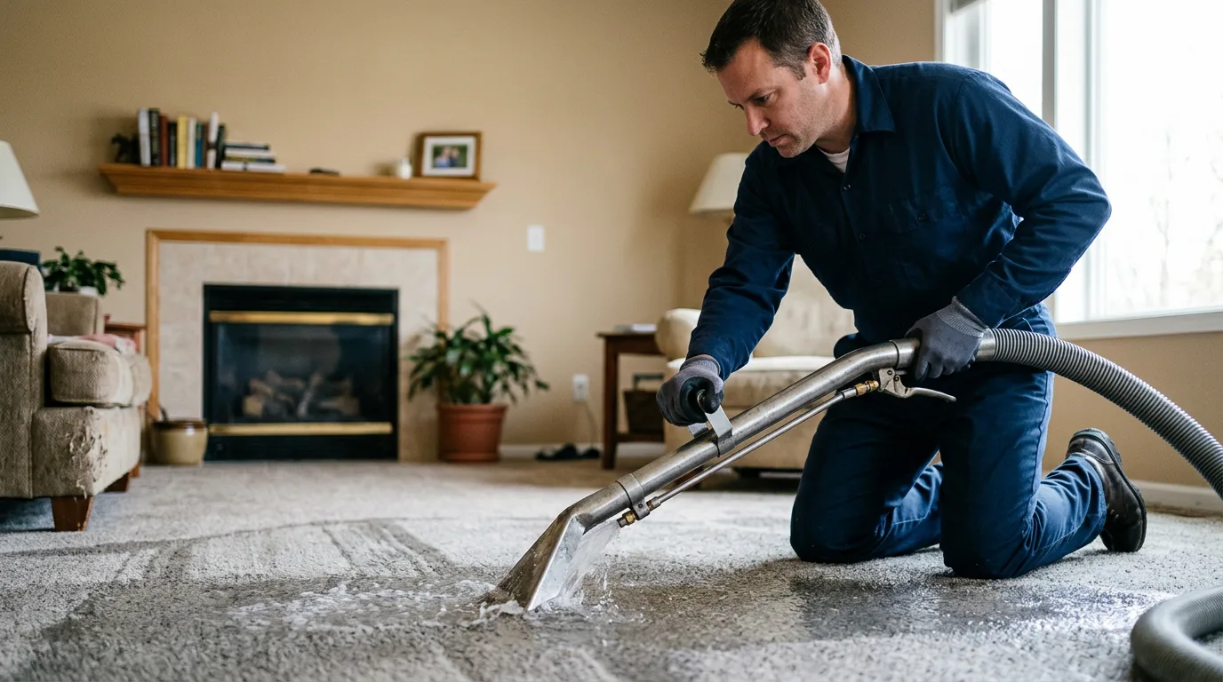 Water damage restoration technician working near Ferguson, IA